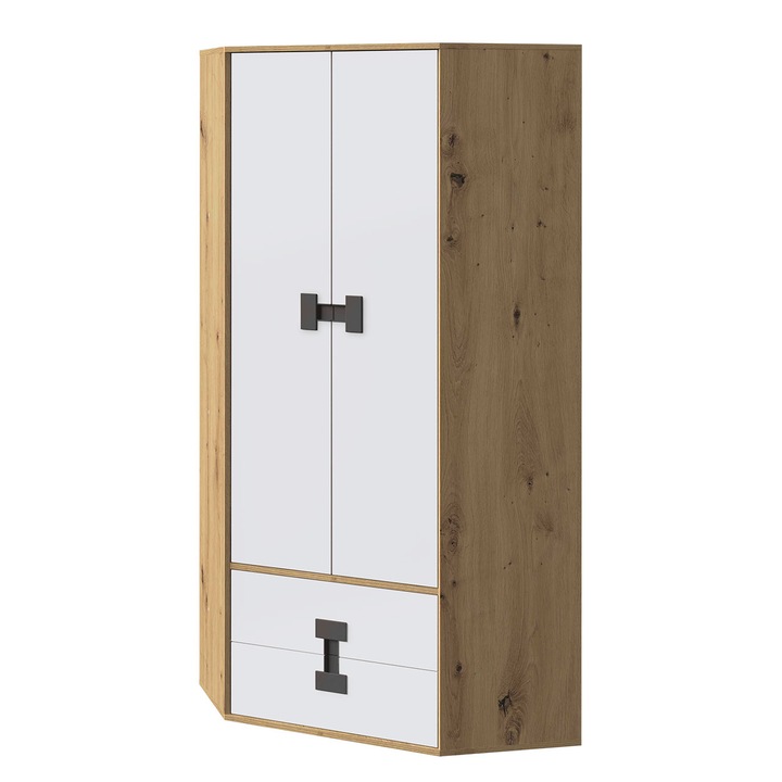 Dulap Tikrote TE02, MIRJAN24, alb / stejar artisan, 88x191x88 cm