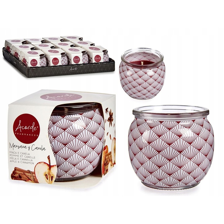 Комплект от 12 свещи Acorde, Ябълка и канела, 6 см, Cherry