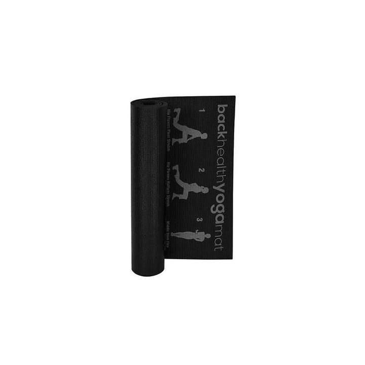Matrac jóga, fitnesz, edzésterv modell, PVC, fekete, 173x61x0,6 cm, Isotrade