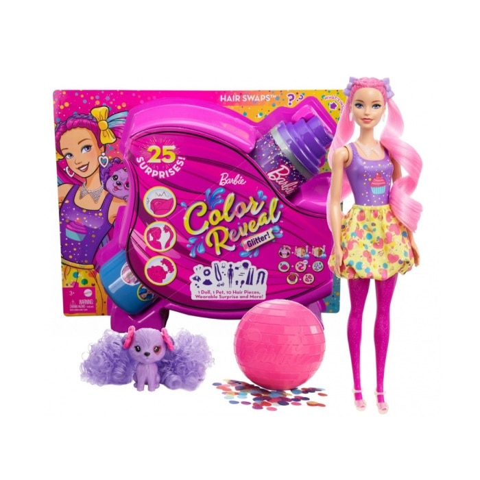 Кукла Mattel Barbie Color Reveal Glitter, Аксесоари, Розов - eMAG.bg
