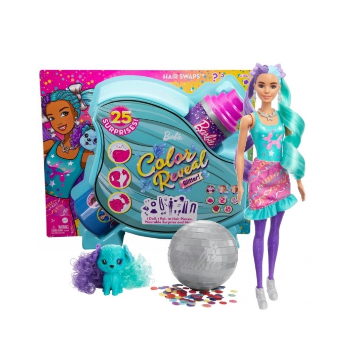 Кукла Mattel Barbie Color Reveal Glitter, Аксесоари, Син - eMAG.bg