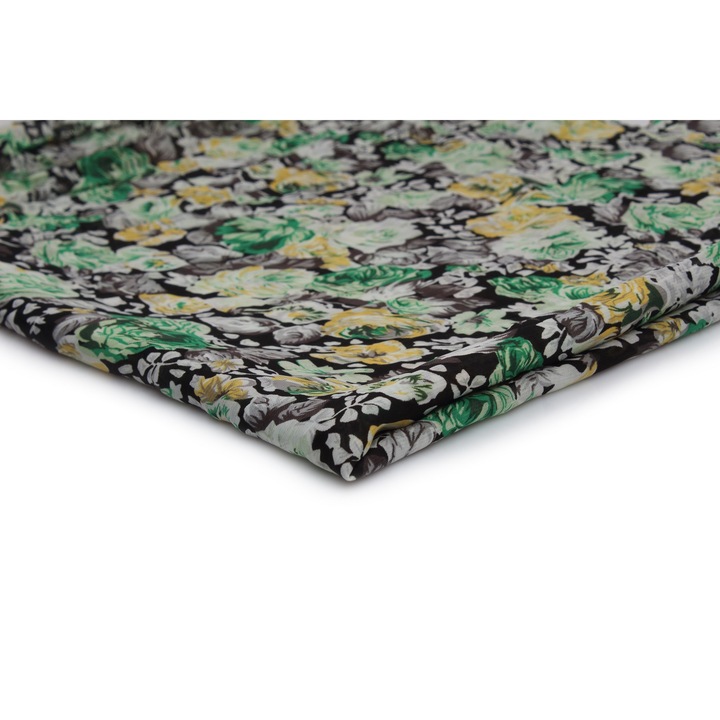 Material tesut, tip Sifon imprimat, modelul nr.15 Trandafiri verzi, 50 cm x 150 cm