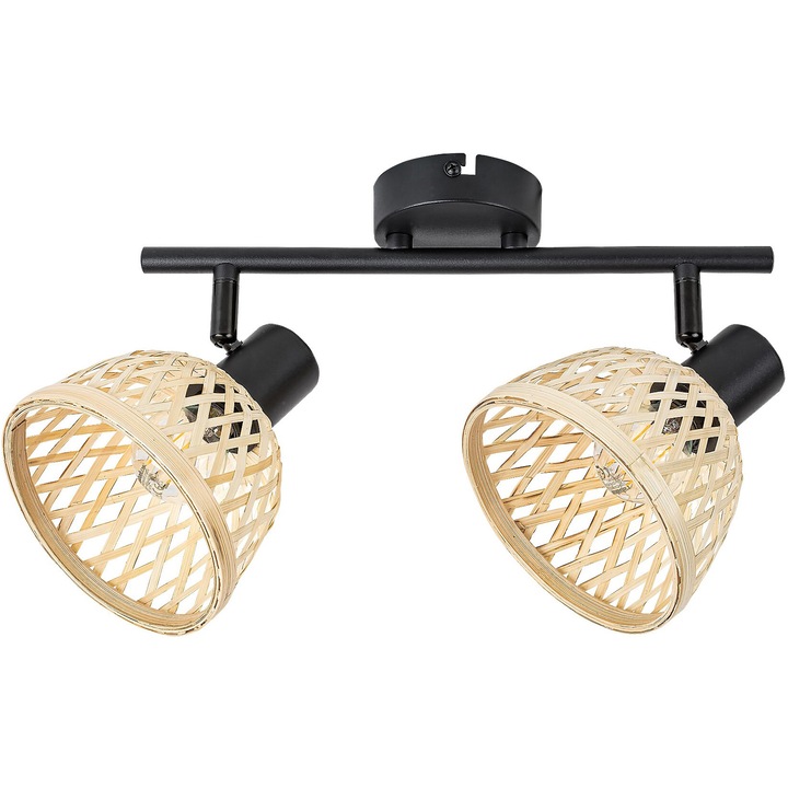 Полилей с висулки Rabalux Rattan 3134, 2xE14, 2xMax 40W, IP20, 36 см, Ratan natural, Метал, Черен мат