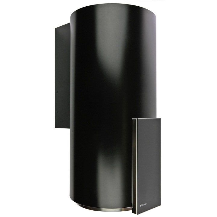 Hota cilindrica decorativa de perete Globalo, Roxano 39.1 Black, clasa energetica B, capacitate de absorbtie 710 mc/h, 4 trepte, Neagra