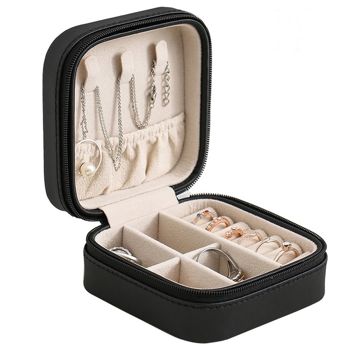 Cutie pentru bijuterii, Supertina, Piele ecologica, Negru