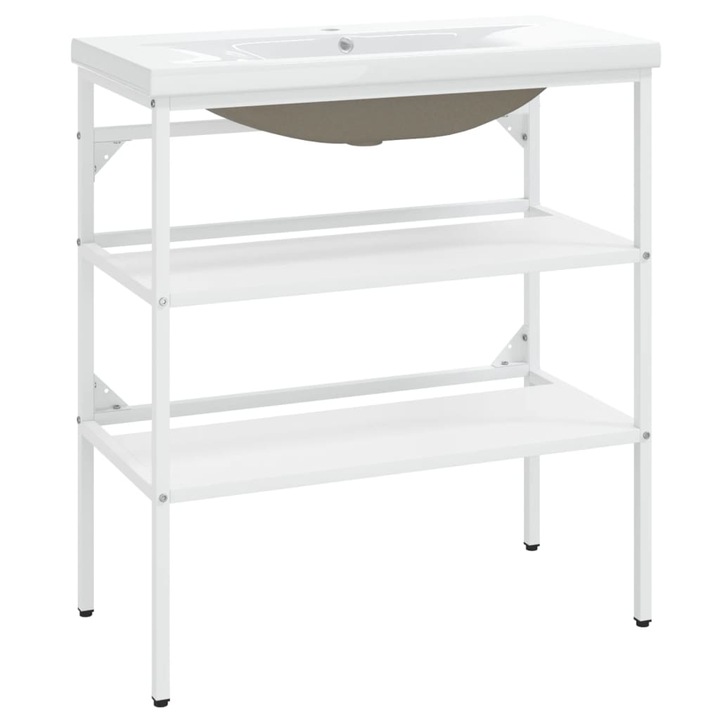 Cadru lavoar baie cu chiuveta incorporata vidaXL, alb, fier, 19.76 kg