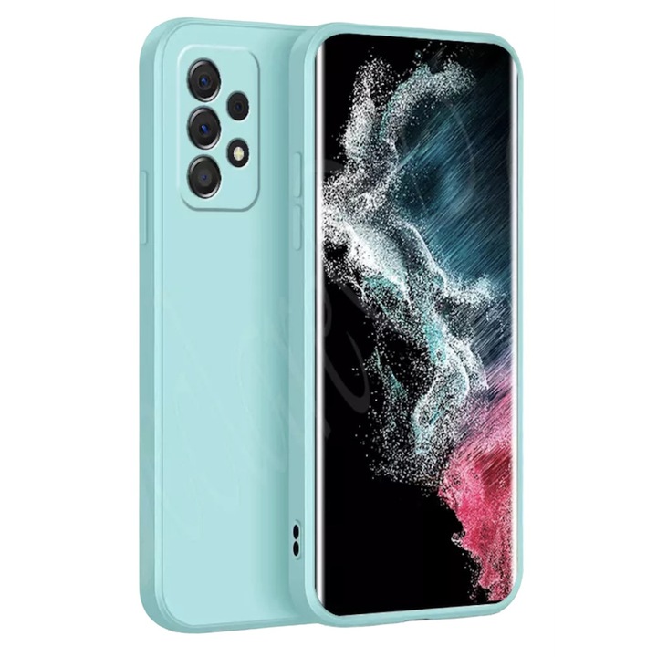 Szilikon borítás kameravédelemmel és belül mikroszálas, kompatibilis a Samsung Galaxy A72 / A72 5G / ciánnal