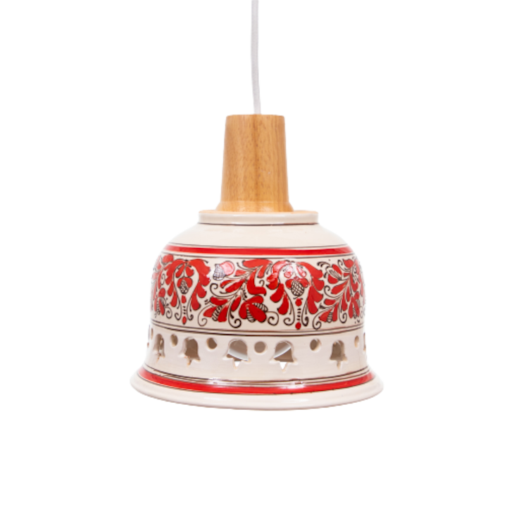 Pendul Deco Republic "Radacini - Laleaua décor rosu" ceramica autentica de Corund, E27, 220V