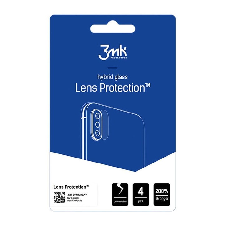 Set 4 x Folie camera 3MK Lens Protection, pentru Xiaomi Redmi Note 11 / Redmi Note 11S, Structura hibrida, 7H, 0.3 mm, Transparent
