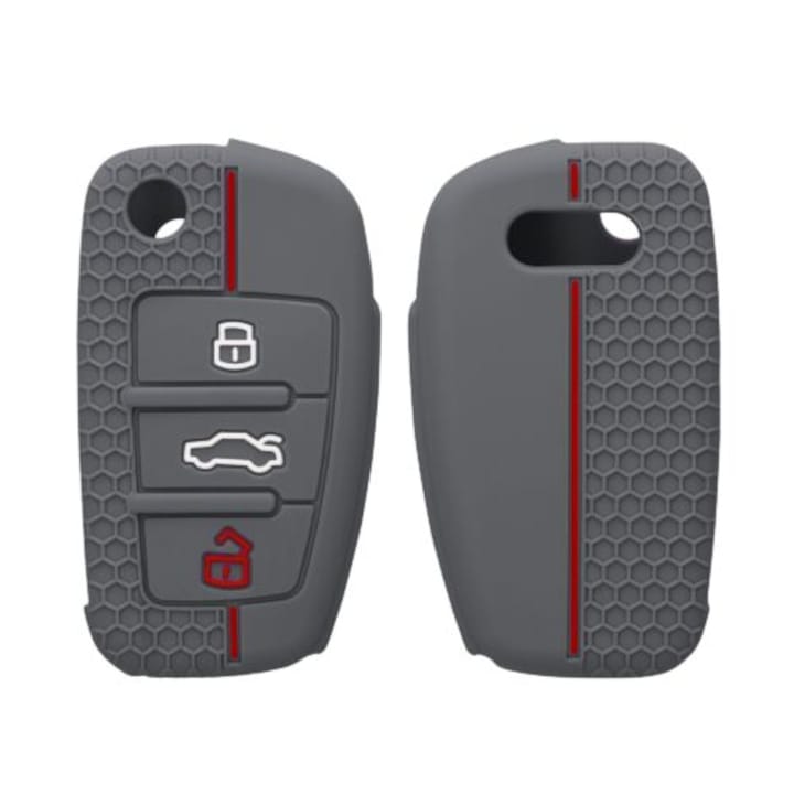 Autókulcs borító Audi - 3 gomb, kwmobile, szilikon, szürke, 53134.12