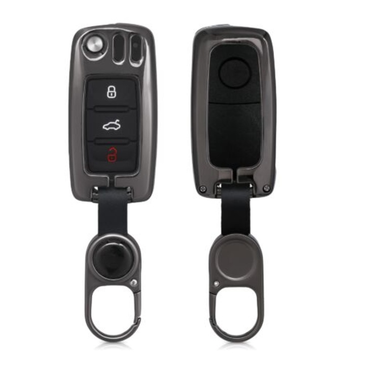 Autókulcs fedél VW / Skoda / Seat - 3 gomb, kwmobile, cink ötvözet, fekete, 53577.01