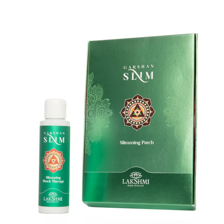 Set 2 produse 100ml si 70 grame, Lakshmi, concentrat lipolitic si plasturi cu efect anticelulitic