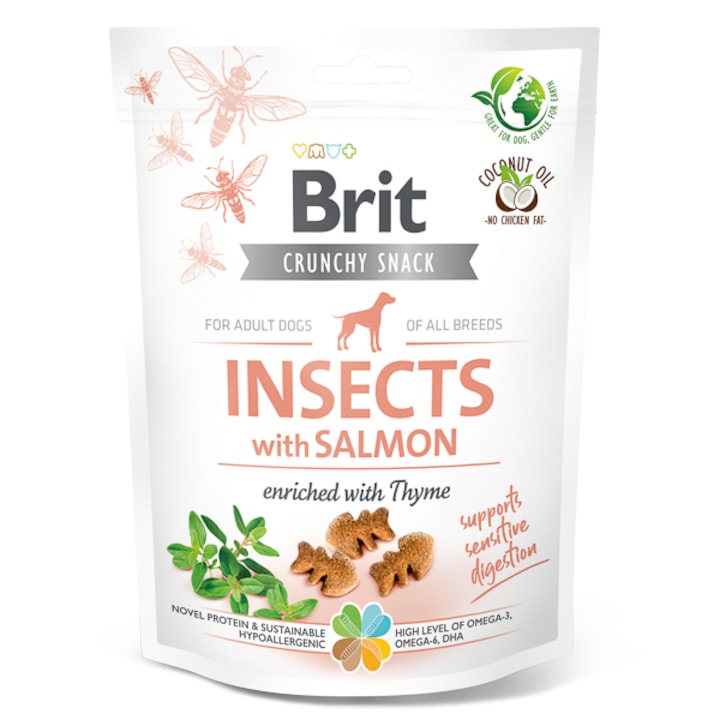 Recompense Brit Care Dog Crunchy Cracker Insects Somon cu Cimbru, 200 g