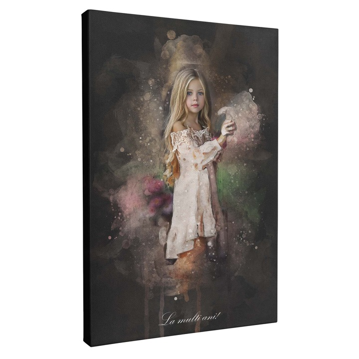 Tablou Canvas Personalizat, Intaglio, print pe panza, in stil acuarela, cadou pentru copii 6 ani 90x70cm