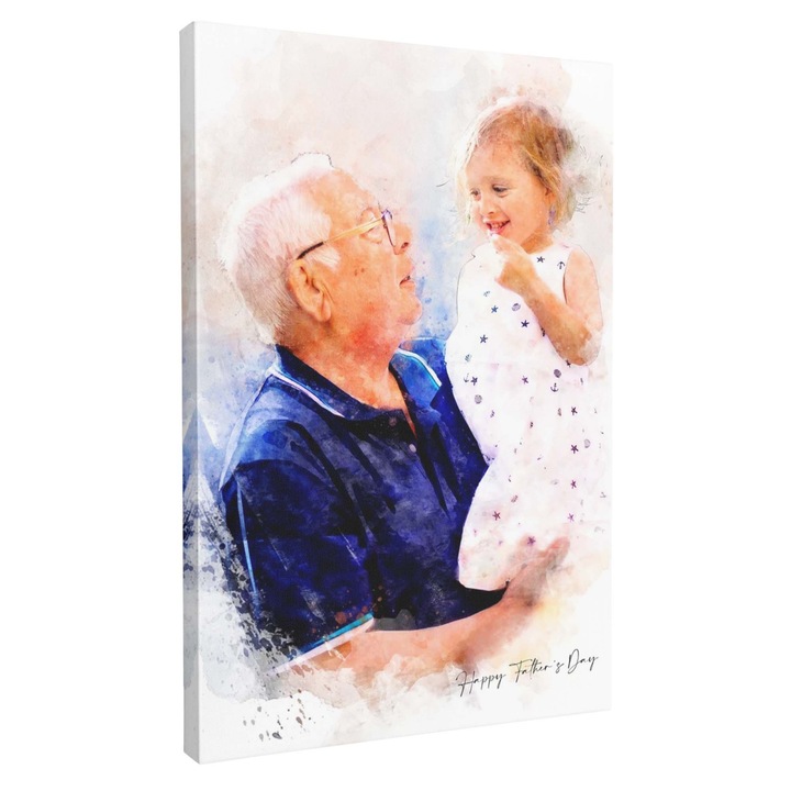 Tablou Canvas Personalizat, Intaglio, print pe panza, in stil acuarela, cadou pentru socru 90x70cm