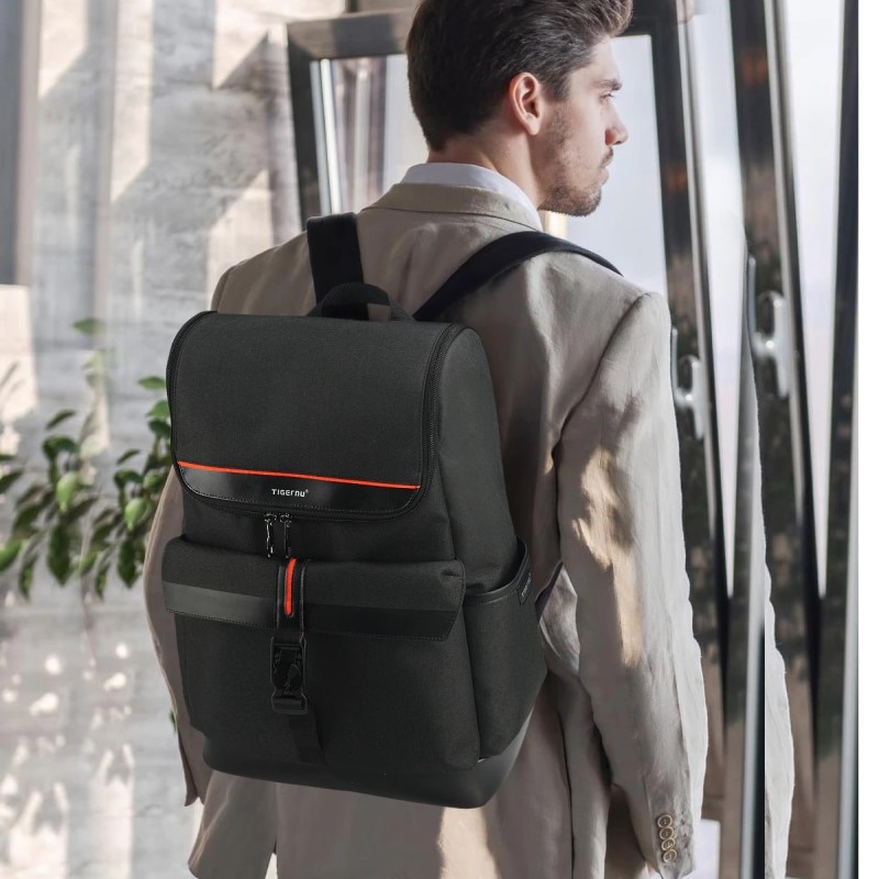 Rucsac laptop 15.6", smart casual, impermeabil, cu buzunar antifurt, Tigernu, 45x32x15 cm, Negru