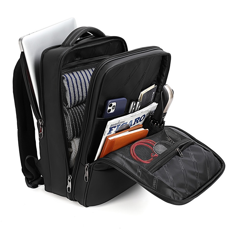Rucsac laptop 15.6", business pentru calatorii, cu buzunar antifurt, Tigernu, 42x32x17,5 cm, Negru