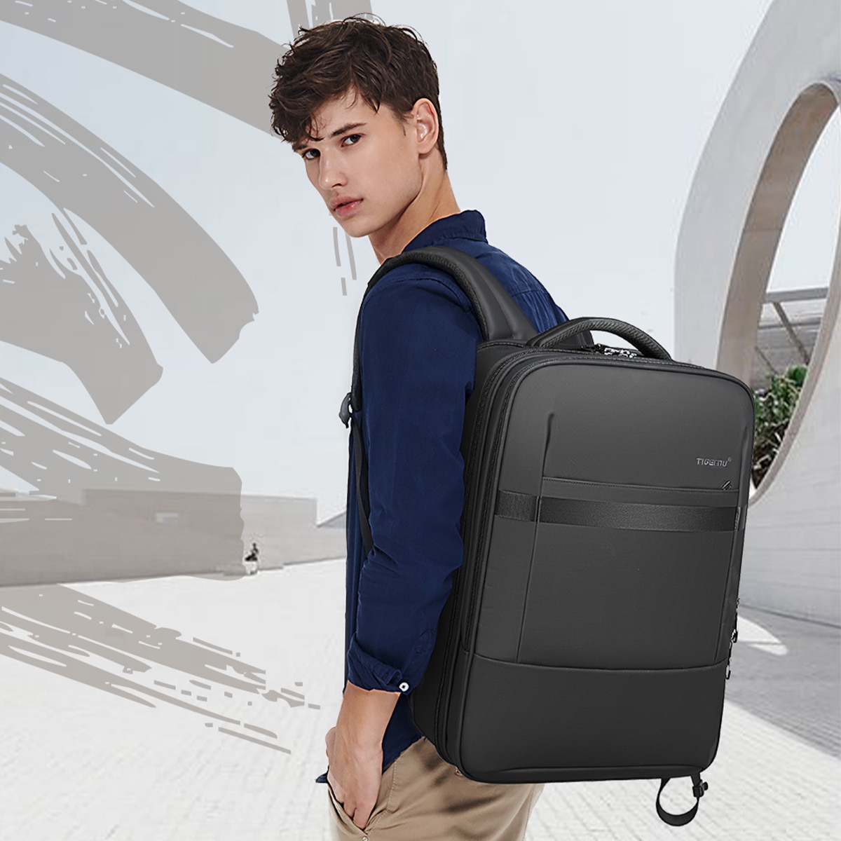 Rucsac laptop 15.6", business pentru calatorii, cu buzunar antifurt, Tigernu, 42x32x17,5 cm, Negru