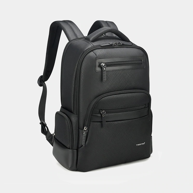 Rucsac laptop 15.6", casual business, material impermeabil rigid, cu buzunar antifurt, Tigernu, 45x32x15 cm, Negru