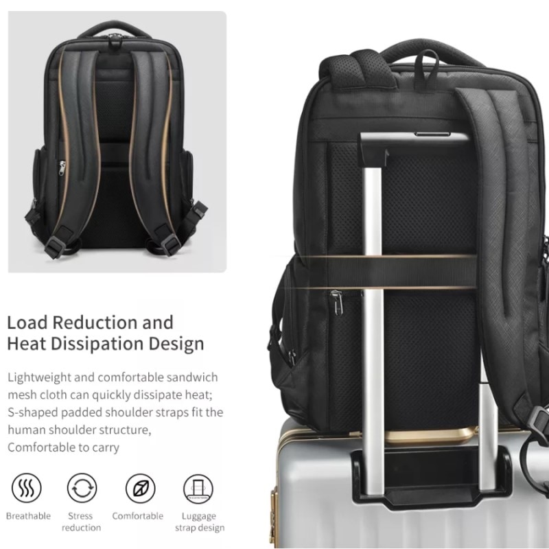 Rucsac laptop 15.6", casual business, material impermeabil rigid, cu buzunar antifurt, Tigernu, 45x32x15 cm, Negru