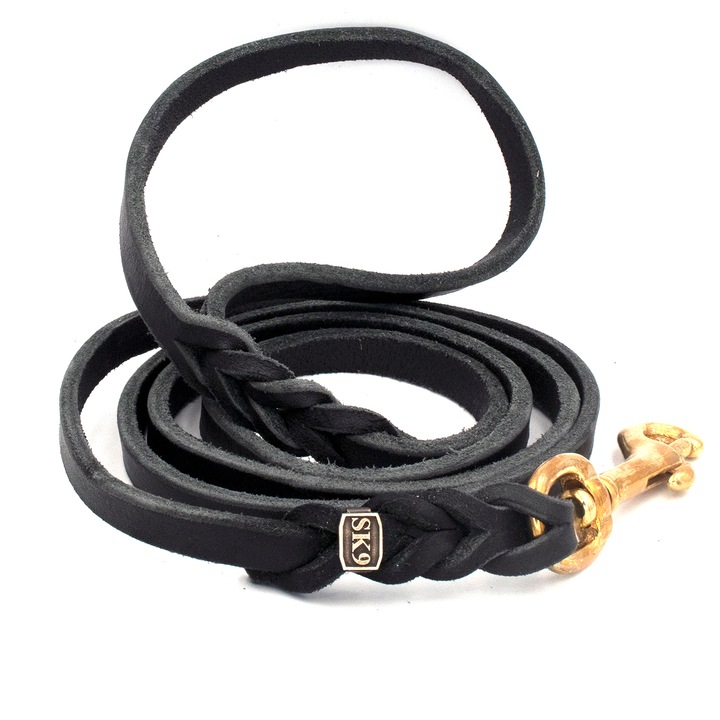 Lesa SK9 Premium Gold, 12mm latime, 300cm lungime, Neagra, piele naturala cu maner