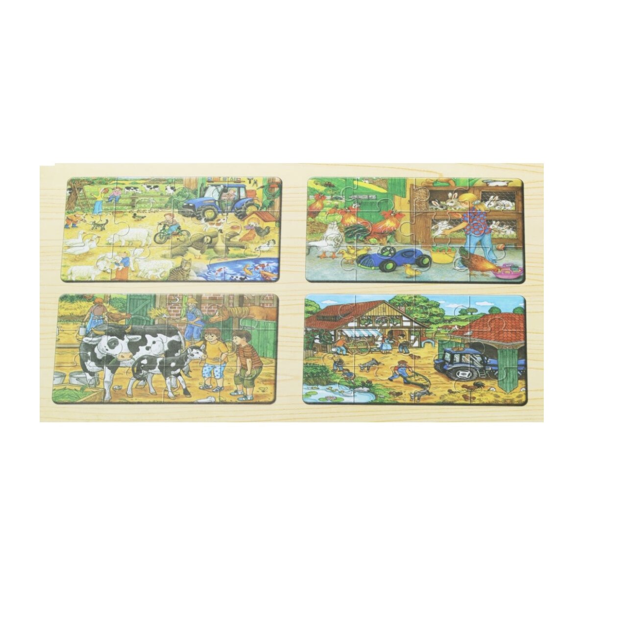 Set 4 puzzle Activitati de la ferma, in cutie, din lemn, 48 piese - eMAG.ro