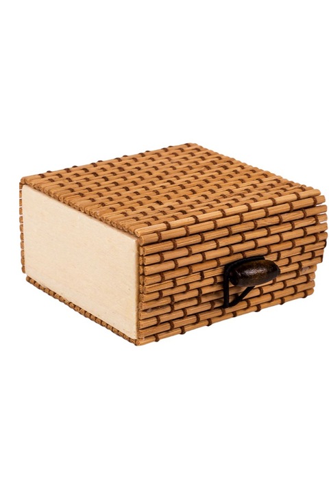 Bambusz tárolódoboz, barna, 7x7x3,5 cm, M Deco