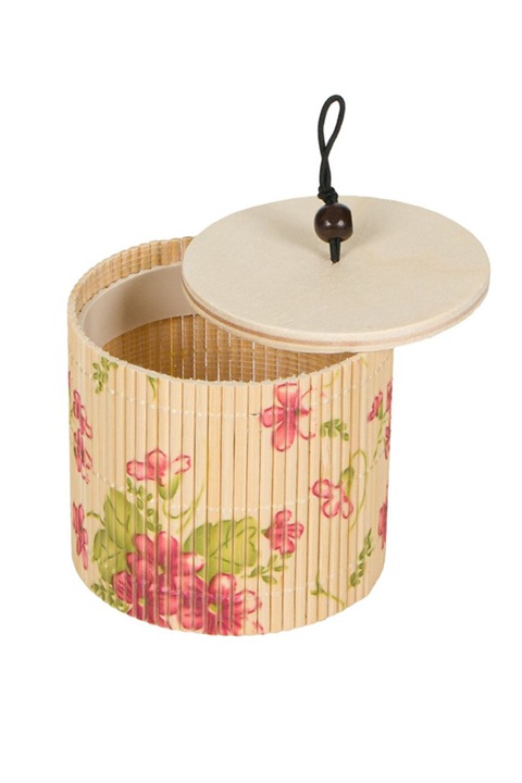 Bambusz tárolódoboz, bézs, Ø8x7 cm, M Deco