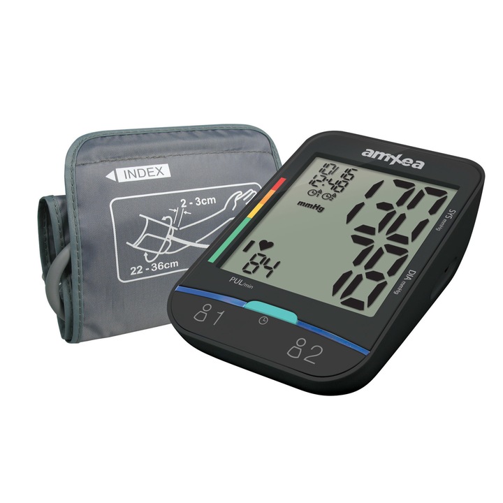 AmXea BM452 elektromos karos vérnyomásmérő Fekete, 2x240 memória, szisztolés/diasztolés, mandzsetta 22-36 cm, tárolótáska