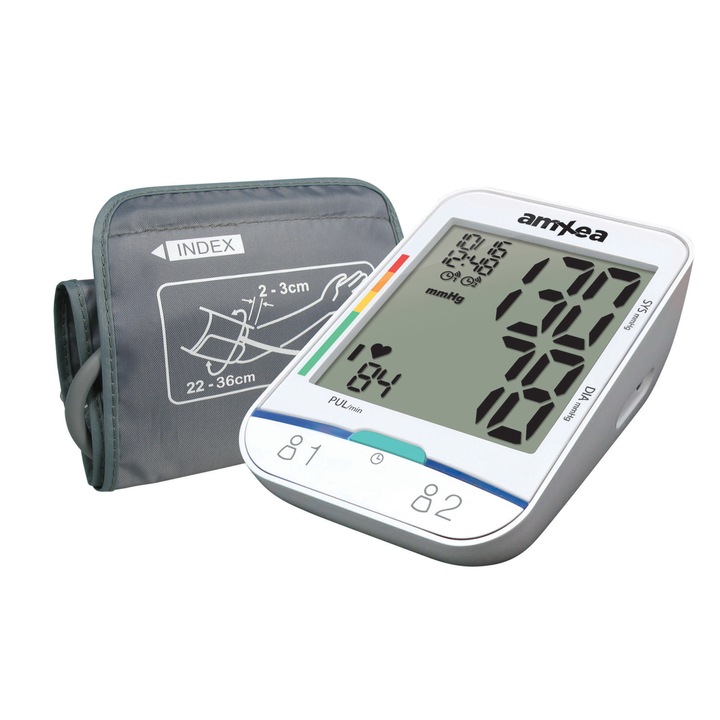amXea BM452 elektromos kar vérnyomásmérő Fehér, 2x240 memória, szisztolés/diasztolés, mandzsetta 22-36 cm, tárolótáska
