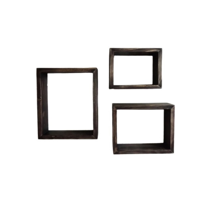 Set trei rafturi dreptunghiulare din lemn, Bangor, 40x30x9.4, 36x26x9.4, 32x22x9.4 cm, palisandru