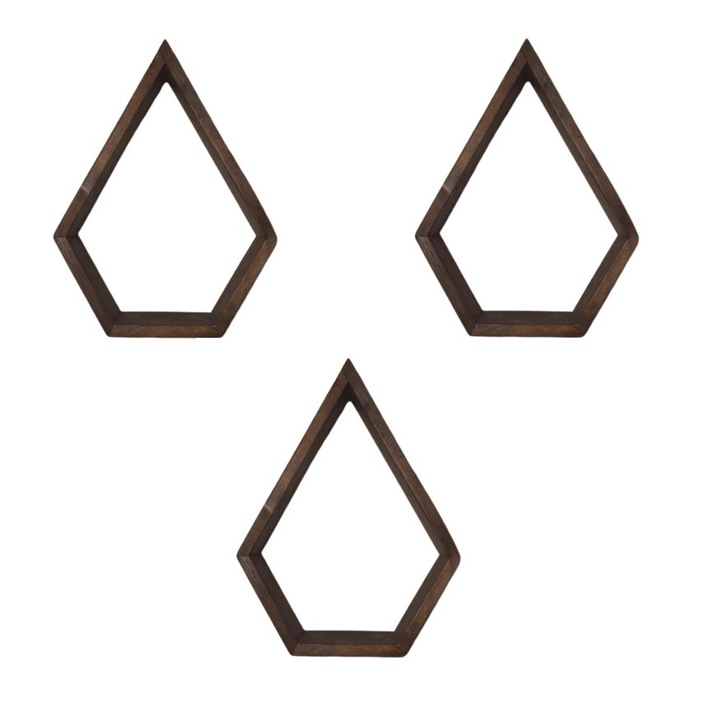 Set 3 rafturi din lemn, Lacrima Wood, 43x24x9.4 cm, nuc