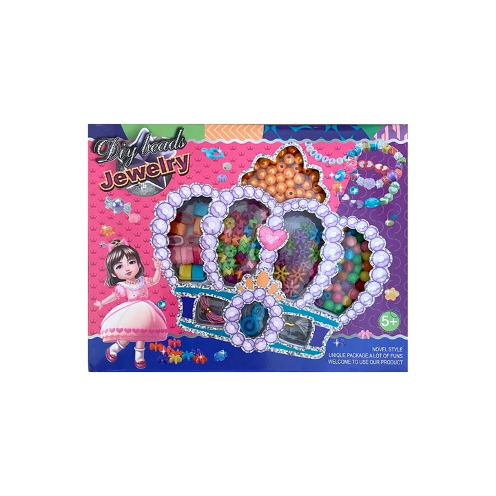 Set margele pentru bijuterii, Diy beads, Plastic, 5 ani+, 22.5x17.5 cm, Multicolor
