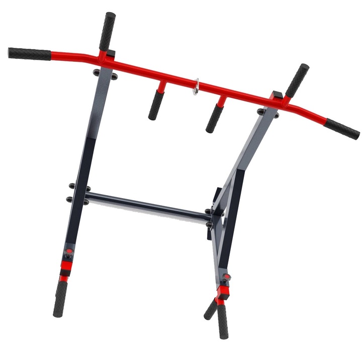 Bara De Tractiuni, K-SPORT KSSL080, Dispozitiv Multifunctional Pentru Exercitii De Tractiuni, Abdominale, Piept Si Triceps, Montat Pe O Scara De Gimnastica, Greutate Maxima Suportata 150 kg, 110 x 75 cm, 12 kg, Rosu/Gri/Negru