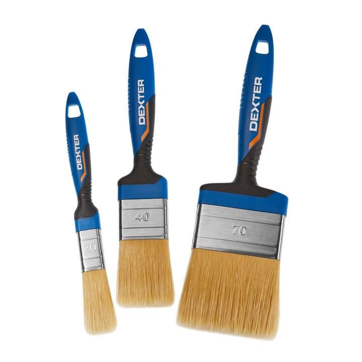 Set 3 pensule plate Dexter, pentru utilizare universala, latime 20/40/70 mm, maner polipropilena