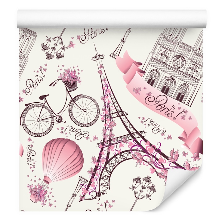Tapéta Lánynak Eiffel TORONY Párizs Kerékpárok 53cm x 10m Vlies, Kreatív dekoráció, Téma egy lánynak, Fali dekoráció