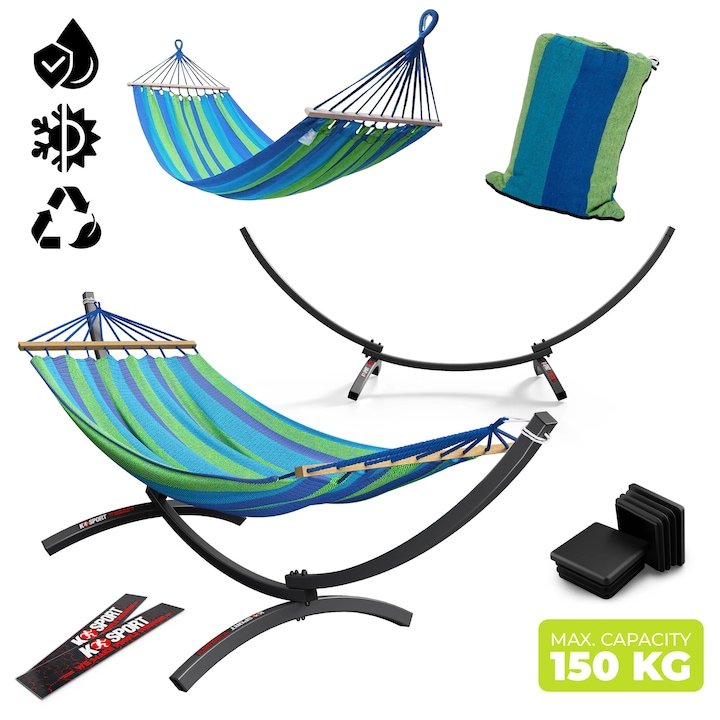 Hamac Cu Suport, K-SPORT, KSOZ017, Vopsit Electrostatic, Rezistent La Intemperii, Constructie Robusta Si Stabila, Usor De Montat, Fabricat Din Otel De Inalta Calitate, Ideal Pentru Gradina 288 x 115 x 92 cm, Multicolor
