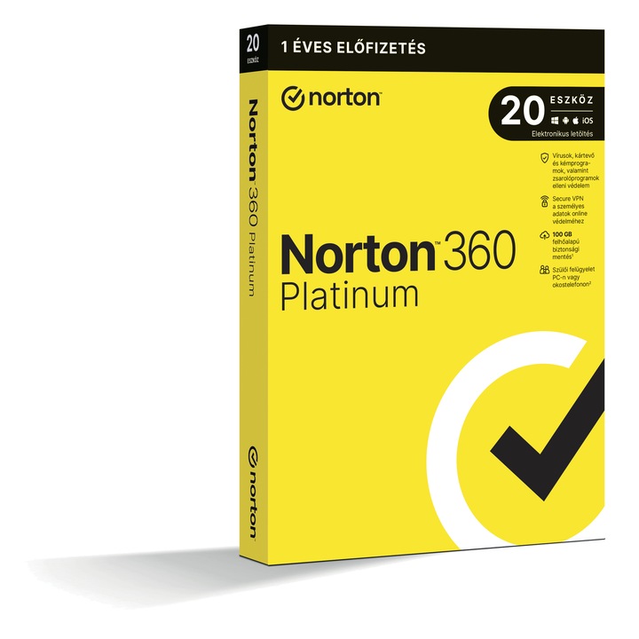 Norton 360 Platinum 100GB HU 1 Felhasználó 20 eszköz 12MO GENERIC GUM MM Antivírus