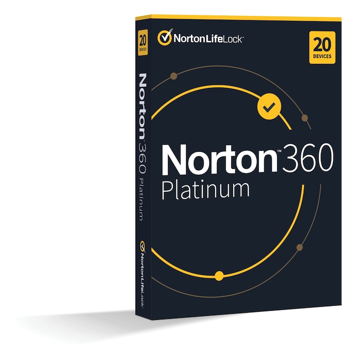 Antivirus Norton 360, Platinum 100GB, 1 utilizator, 20 dispozitive, abonament de un an
