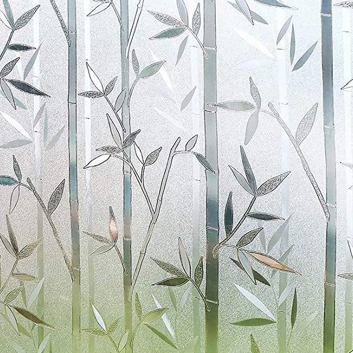Folie decorativa pentru fereastra, Oricean, 3D, Autocolant, Rezistenta UV, Bambus, 44.5x200 cm, Alb