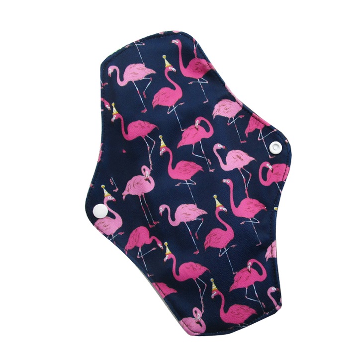 Tampon menstrual reutilizabil, din carbune de bambus cu imprimeu Flamingo, marime M