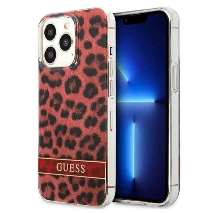 Husa Guess GUHCP13LHSLEOR compatibila cu iPhone 13 Pro, Leopard, Rosu