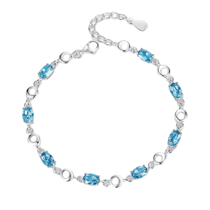 Bratara Albastru Mare cu Zircon, Argint S925, Aur Alb, 19CM