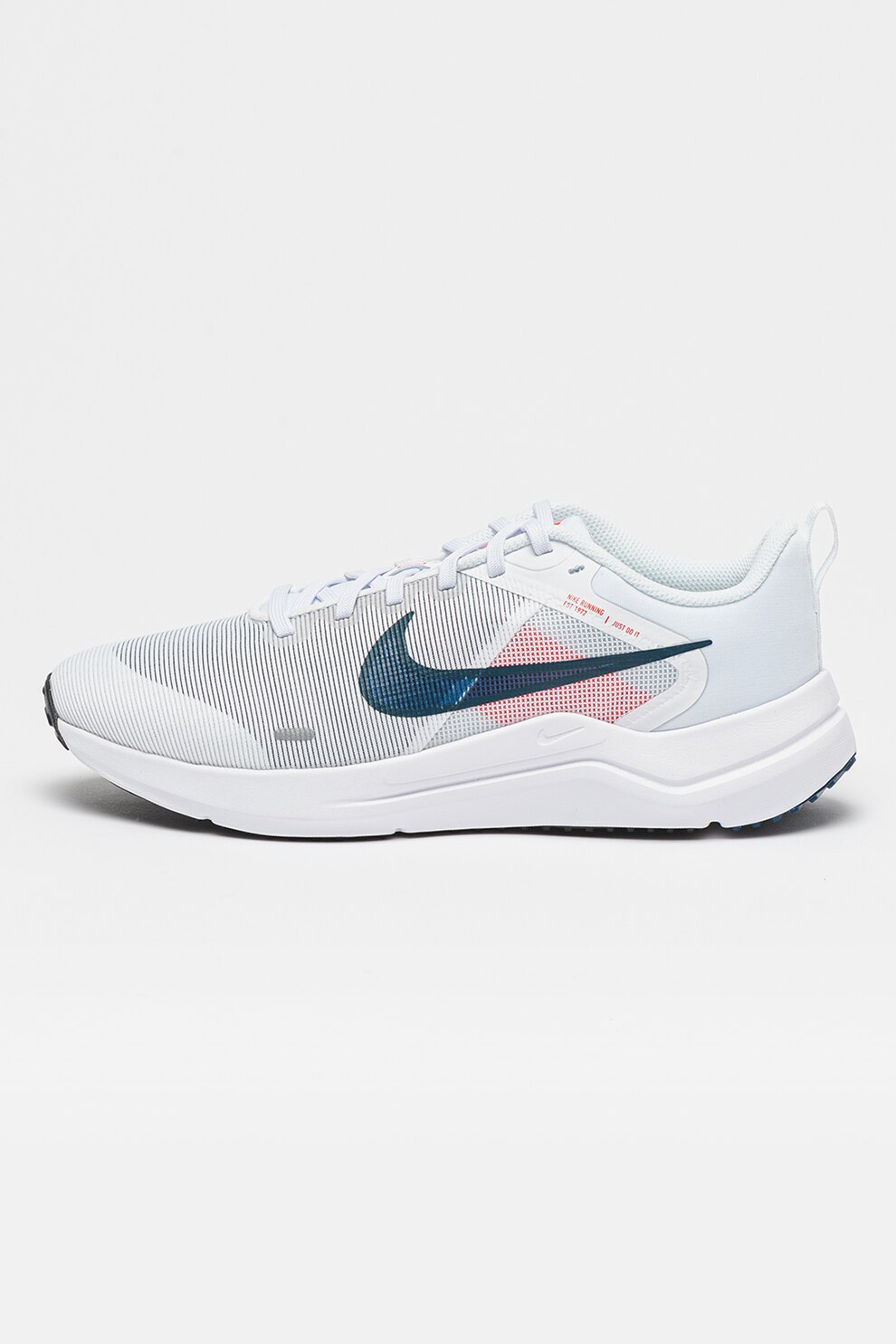 Nike, Обувки за бягане Downshifter 12 с лого, Червен, Бял, Тъмносин, 8