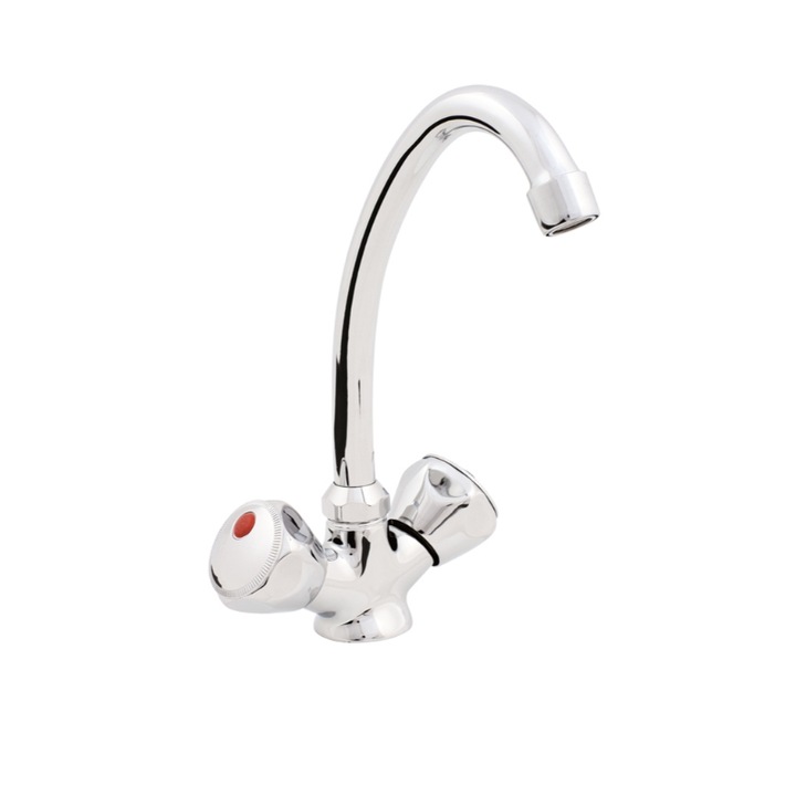 Csaptelep mosogatóhoz, Sárgaréz, Dupla vezérlés, 145 x 220 mm, Króm