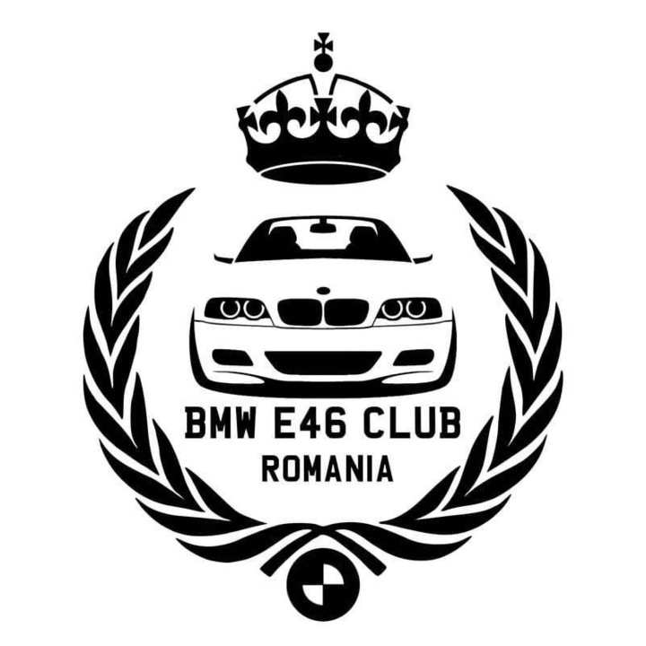Sticker decorativ auto, BMW E46 club Romania, 20x22 cm, negru