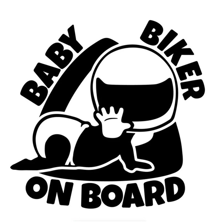 Sticker decorativ auto, Baby biker on board, 18x16 cm, negru