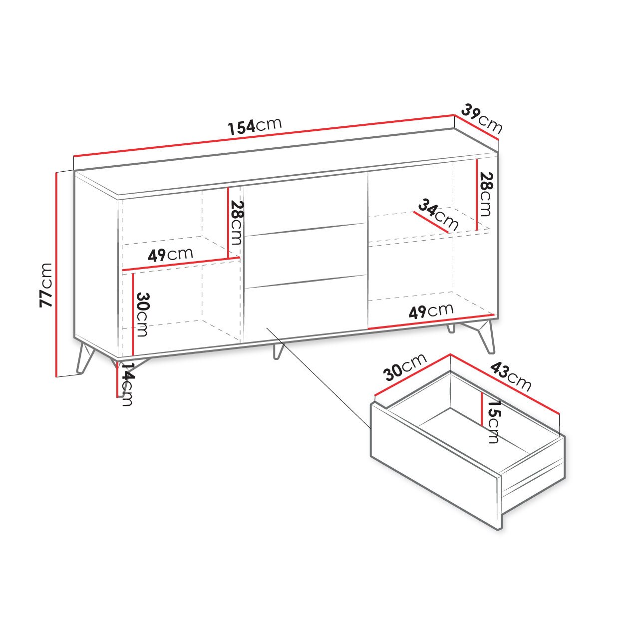 Comoda Namiro NKSZ154, MIRJAN24, negru / stejar evoke, 154x77x39