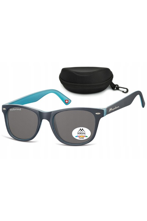 Ochelari de soare unisex, Montana, Lentila polarizata, UV 400, Negru/Albastru, Marime Universala