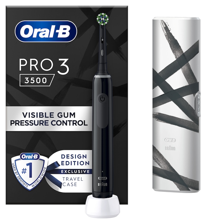 Oral-B Pro 3 3500 elektromos fogkefe, 3D tisztítás, 3 program, 1 töltő, 1 fej, utazókészlet, fekete